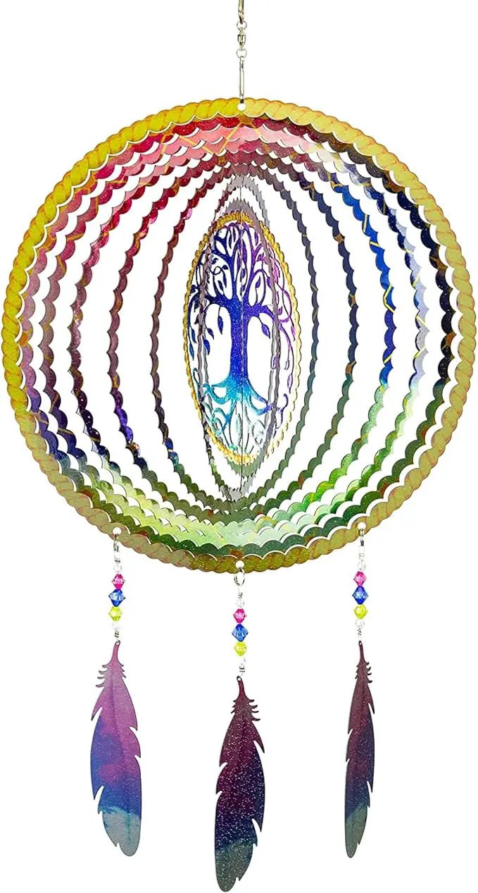 VP Home Tree of Life Dreamcatcher with Feathers Kinetic Wind Spinners - Native American Garden Decor - Sculpture Spinner for Yard and Garden Outdoor - Metal Large Hanging Dreamcatcher - 10"W x 16.5"H by GreenHaven Gardens