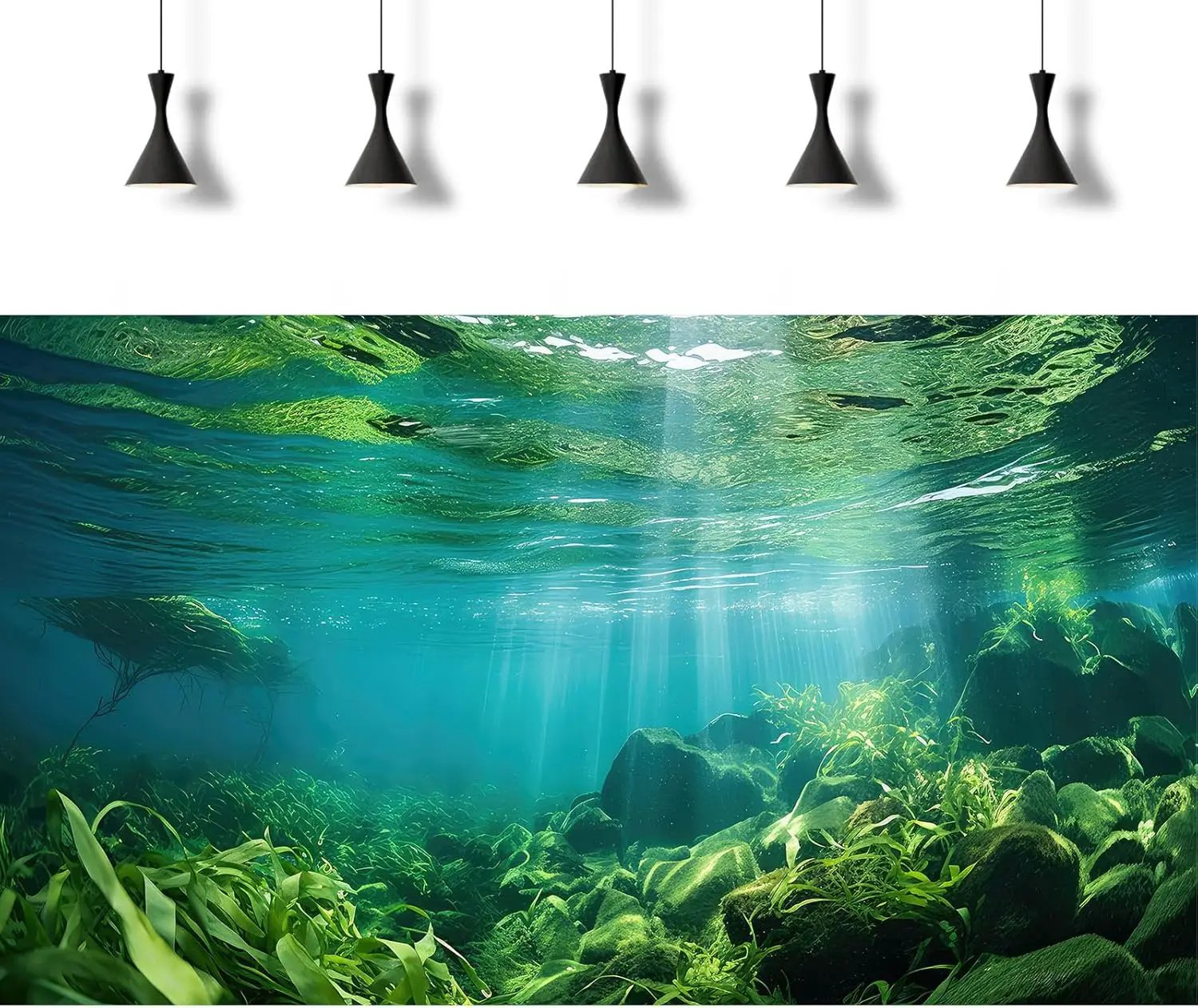 Under The Sea Fish Tank Background Aquatic Plants Deep Sea Aquarium Background Underwater Sunray Rock with Moss Terrarium Backgrounds Deep Ocean Floor Tropical Fish Tank Backgrounds 72x16in by GreenHaven Gardens
