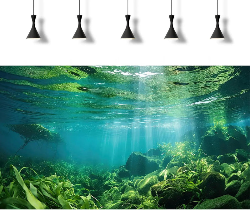 Under The Sea Fish Tank Background Aquatic Plants Deep Sea Aquarium Background Underwater Sunray Rock with Moss Terrarium Backgrounds Deep Ocean Floor Tropical Fish Tank Backgrounds 72x24in by GreenHaven Gardens