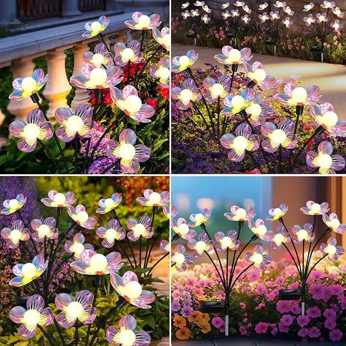 Solar Garden Lights Outdoor, NBQQ New Upgraded 4-Pack Firefly Solar Lights with Iridescent Petals & Warm White Glow - Waterproof Wind-Swaying Decor for Yard, Patio by GreenHaven Gardens
