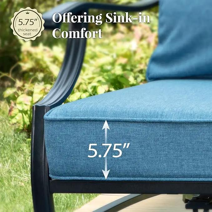 Patio Furniture Set with Fire Pit Table, 5 Pcs Metal Outdoor Conversation Set, 4 Rocking Chairs with 5.75" Extra Thick Cushion and 28" Fire Pit Table for Backyard Deck, Navy Blue by GreenHaven Gardens