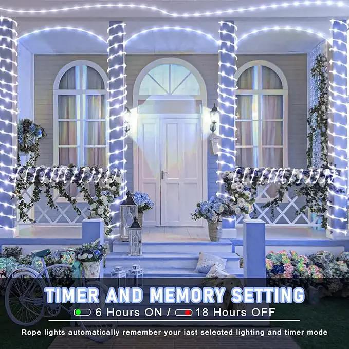Rope Lights for Outside, 66FT 200 LED Christmas String Lights with Waterproof 8 Modes, Flexible and Connectable Plug in Fairy Light for Outdoor Indoor Patio Pool Garden Party Holiday Decor, White by GreenHaven Gardens