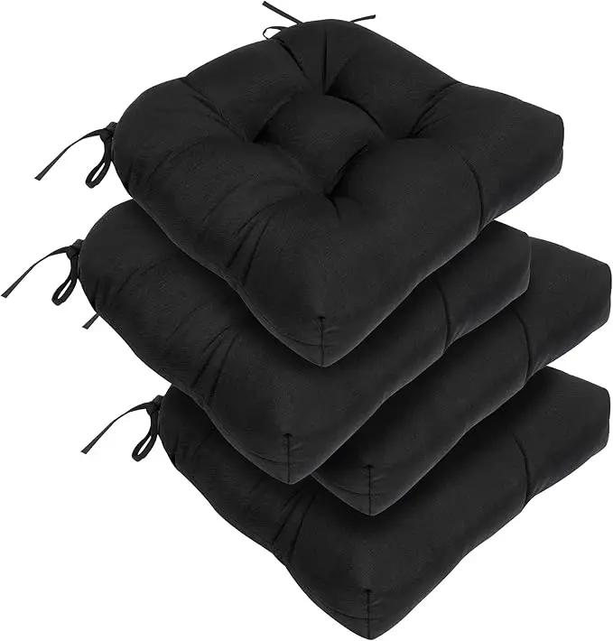 RACE LEAF Patio Chair Cushions 19x19 Inch 4 Pack, Thickened Outdoor Cushions Water Resistant Stain Resistant Non-Slip Ties (Black) by GreenHaven Gardens