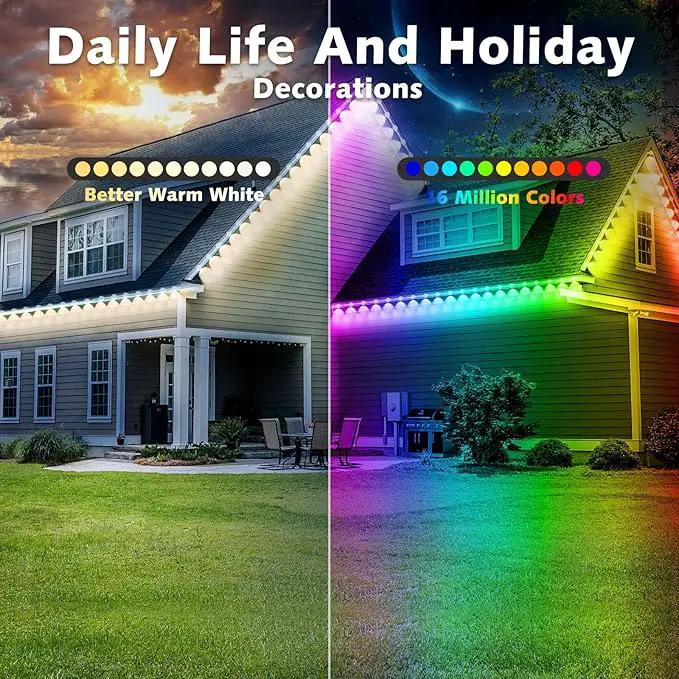 300FT Permanent Outdoor RGB Lights,IP67 Waterproof Smart LED Eaves Lights with App/Remote Control,for Christmas and All Holiday Decor,Daily and Accent Lighting,House Roof and Garden Lighting by GreenHaven Gardens