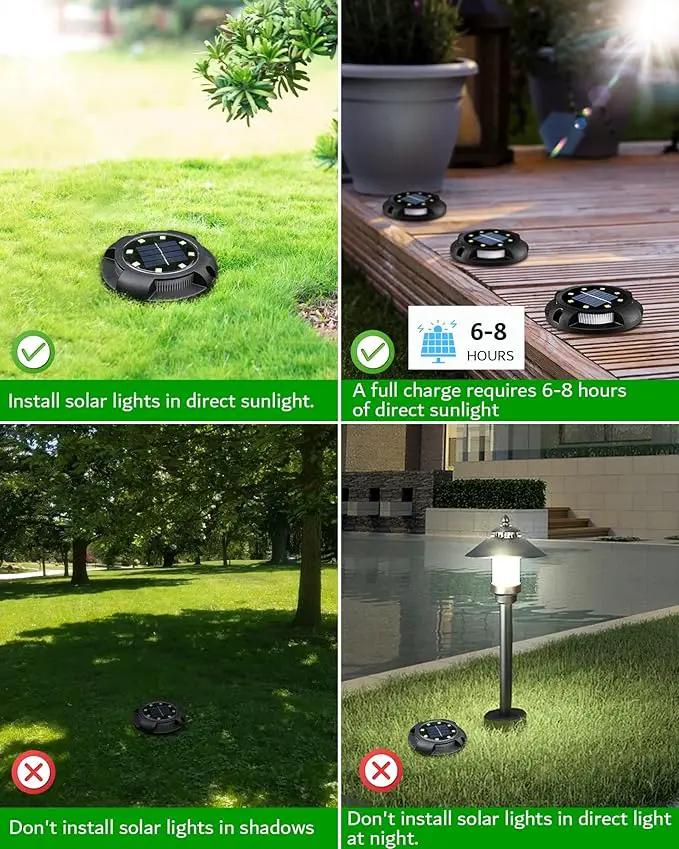 Biling Solar Outdoor Lights - 12 Pack, Bright Uplight Sidelight, Waterproof Deck Lights for Yard, Walkway, Garden, Poolside (White) by GreenHaven Gardens