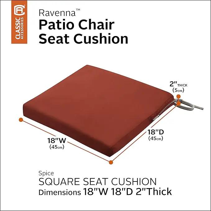 Classic Accessories Ravenna Water-Resistant Patio Chair Seat Cushion, 18 x 18 x 2 Inch, Spice, Patio Furniture Cushions by GreenHaven Gardens