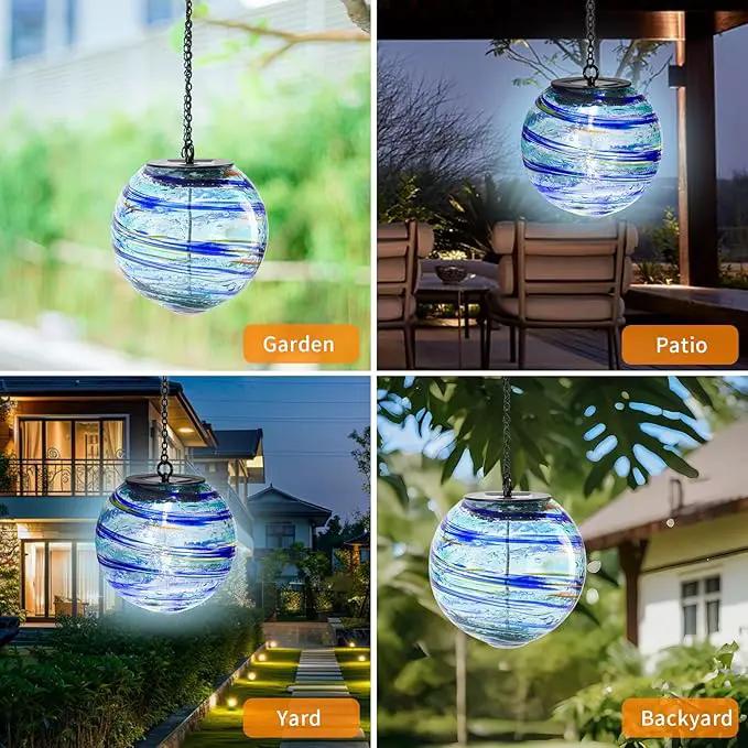 VCUTEKA Solar Chandelier Outdoor, Hanging Glass Solar Light with Hook Up, Garden Lanterns Decor for Yard, Tree and Patio, Starry Blue by GreenHaven Gardens