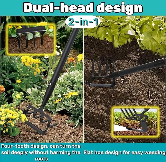 Upgraded Hula Hoe and Garden Hoe, Stirrup Hoe with Adjustable Handle for Weeding Digger loosening Soil Metal Garden Cultivator Hula Hoe with Rake Tiller Cultivator (30-73 Inch) by GreenHaven Gardens