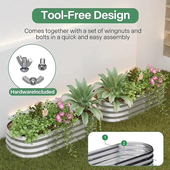 Galvanized Raised Garden Bed Kit, Galvanized Planter Garden Boxes Outdoor, Oval Large Metal for Vegetables,Flower,8x1.8x1FT by GreenHaven Gardens