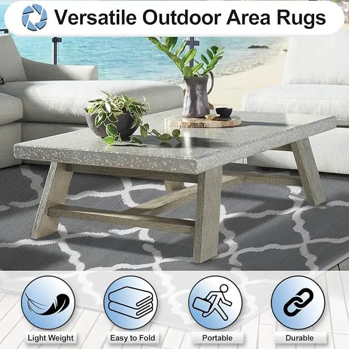 OutdoorLines Outdoor Plastic Area Rugs for Patio 6x9 ft - Reversible Outside Carpet, Stain & UV Resistant RV Mats, Straw Rug for Camping, Deck Garden, Porch and Balcony, Moroccan Grey & Light Grey by GreenHaven Gardens