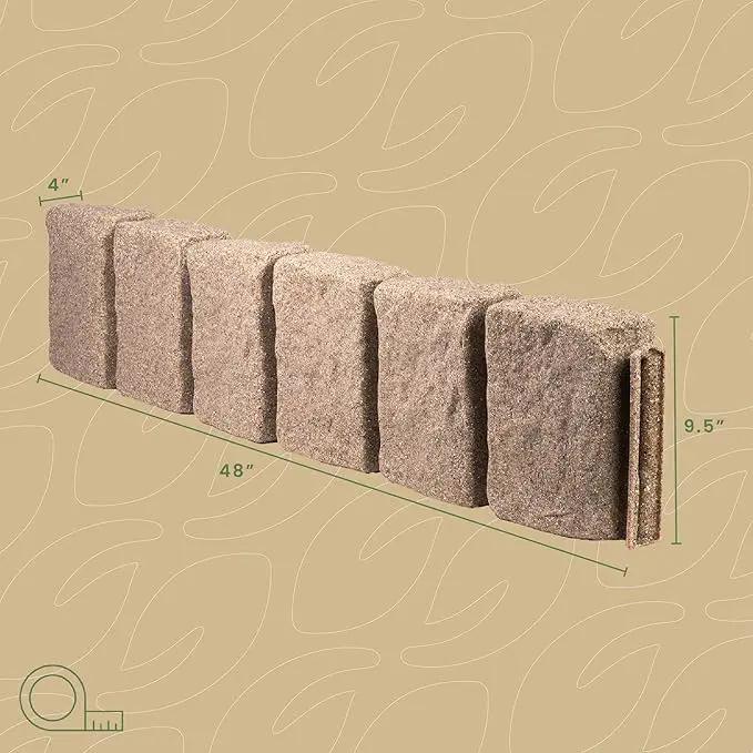 Beuta Landscape Edging | Garden Edging Border | Faux Stone Block XL for Lawn Edging, Flower Beds & Yard Edging – 40 Pack | Each Section Has 6 Blocks 48" L x 4" W x 9.5" H | 120 Spikes | Sandstone by GreenHaven Gardens
