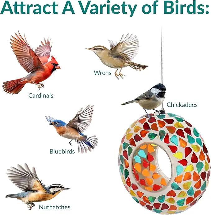 Sunnydaze 6-Inch Glass Mosaic Hanging Bird Feeder for Outdoors - Fly-Through Wild Bird Feeder - Confetti Mosaic by GreenHaven Gardens