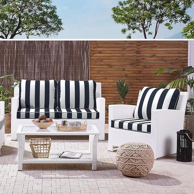 LVTXIII Outdoor/Indoor Deep Seat Cushion Patio Seat and Back Cushion Set All-Weather Replacement Chair Cushion for Garden Furniture Decoration, 24"x24"x4", Cabana Navy by GreenHaven Gardens