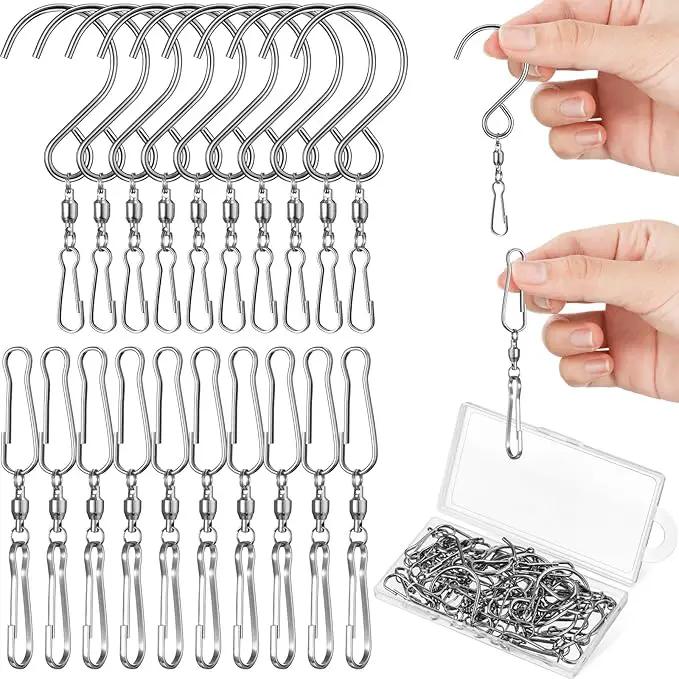 Jetec Wind Spinner Swivel Hooks 360 Degree Dual Spinning Windsock Chime Supplies Hanger Swivels Clip Hanging Hooks with Storage Box for Wind Spinners Supply, 2 Styles (Metal Color,30 Pieces) by GreenHaven Gardens