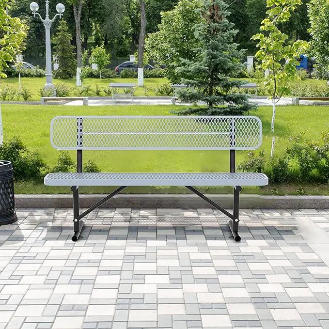 4/6/8 Feet Park Bench for Outside Heavy Duty Metal, Garden Benches Outdoor Bench with Backrest & Portable Frame, for Shopping Malls Stores Parks Patios Decks, Grey by GreenHaven Gardens