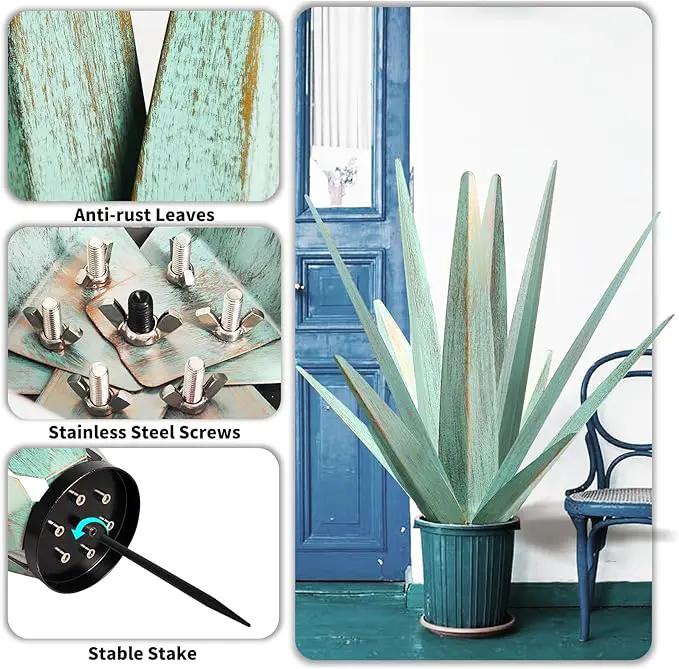 Large Tequila Rustic Sculpture, Rustic Metal Agave Plants for Outdoor Patio Yard, Home Decor Hand Painted Metal Agave Garden Yard Statue, Outdoor Lawn Ornaments (Mint Green - L) by GreenHaven Gardens