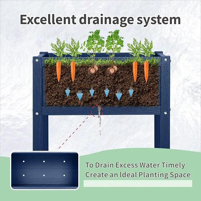 Raised Garden Bed with Drainage Hole Waterproof HDPE Elevated Planter Box with Legs Stable and Durable to Plant Herb Vegetable Flower,Patio,Balcony Outdoors/Indoors Navy by GreenHaven Gardens