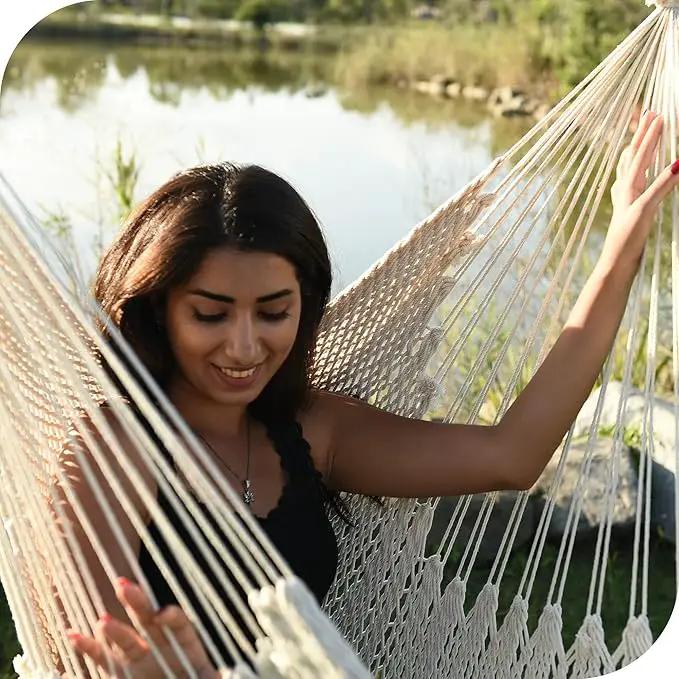 Lazy Daze Hammocks Chair Caribbean Hanging Rope Weaving Chair with 40" Hardwood Spreader Bar and Soft-Spun Cotton Rope for Indoor/Outdoor Backyard & Living Room, Max 300 LBS, Natural by GreenHaven Gardens