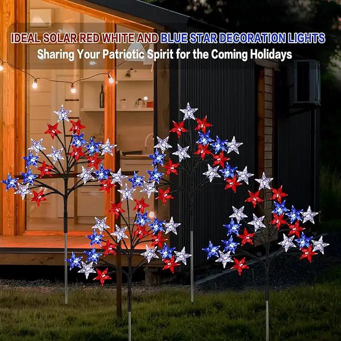 Solar 4th of July Stake Lights, Red White and Blue Lights Outdoor Decorations, Led Patriotic Lights Battery Operated for Memorial Day, July 4th, Veterans Day Outside Decor (4 in 1) by GreenHaven Gardens
