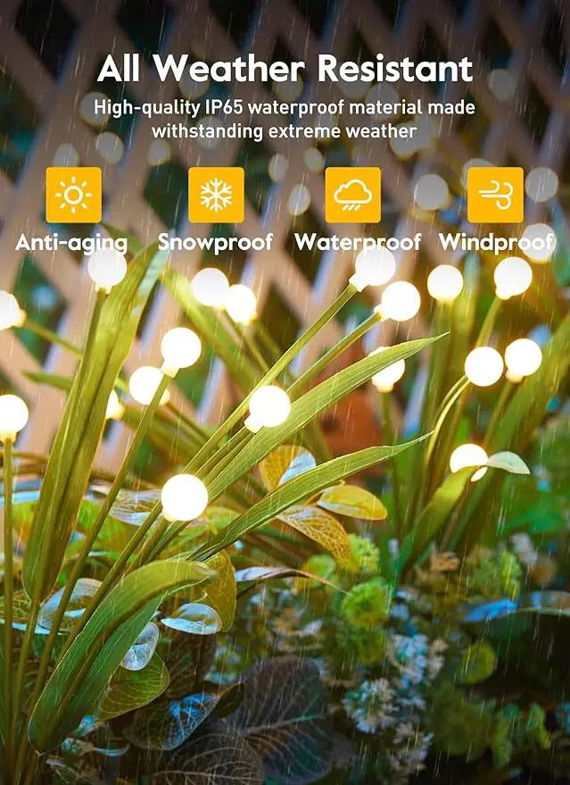 4 Pack 48 LED Solar Firefly Lights with Leaves, Solar Garden Lights Outdoor Decoration with 2 Lighting Modes, Waterproof Solar Outdoor Lights Decorative, Solar Lights for Outside Pathway, Warm White by GreenHaven Gardens