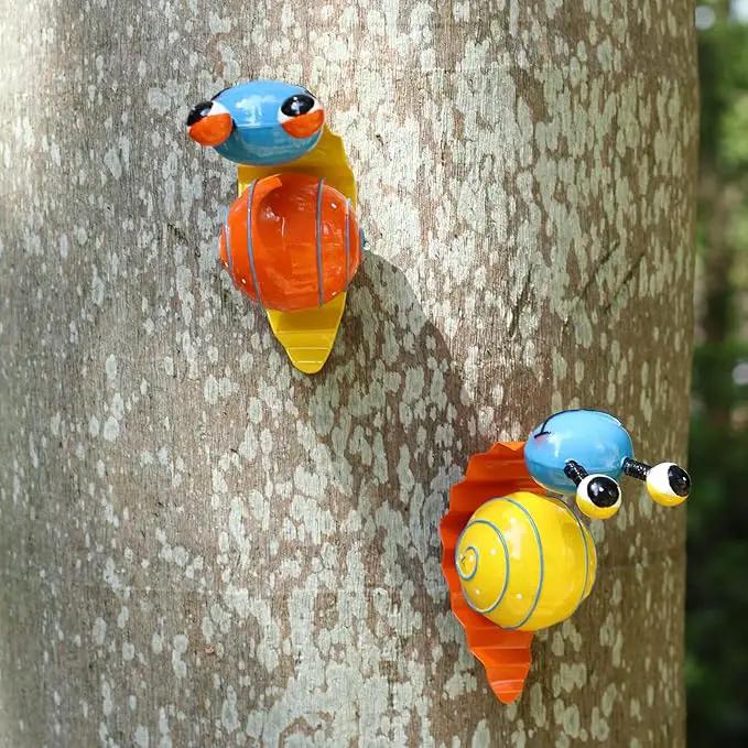 Metal Garden Decor Cute Snail Yard Art Outdoor Lawn Patio Ornament Fence Decorations for Outside - Set of 2(Yellow,Orange) by GreenHaven Gardens