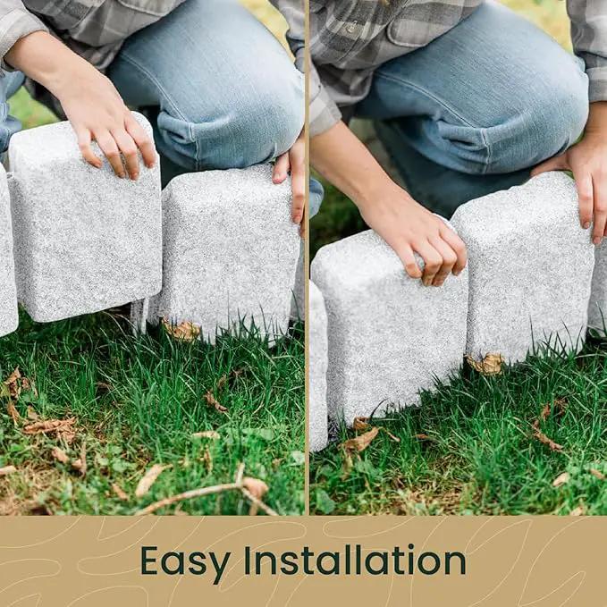 Beuta Landscape Edging | Garden Edging Border | Faux Stone Block XL for Lawn Edging, Flower Beds & Yard Edging – 1 Pack | Each Section Has 6 Blocks 48" L x 4" W x 9.5" H | 3 Spikes | Limewash by GreenHaven Gardens