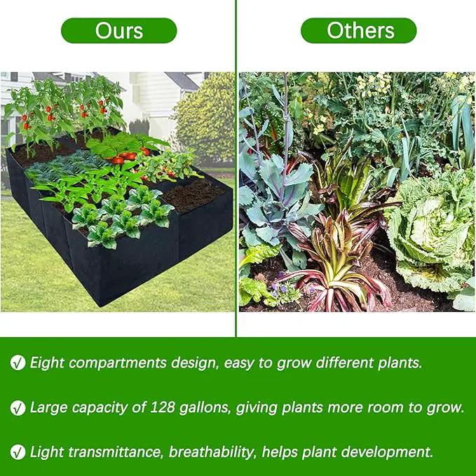 2 Pack 6x3x1ft Fabric Raised Garden Beds,128 Gallon 8 Grids Rectangle Plant Grow Bags,Durable Outdoor Gardening Planting Container Planter Pot for Growing Herbs Flowers Vegetables Potatoes Chillies by GreenHaven Gardens