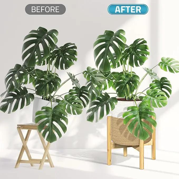 PAULINN Plant Basket with Stand 2 Packs, 11" x 11" & 9" x 9" Woven Plant Basket with Bamboo Stand, for Indoor Plants, Fits 10" x 10" & 8" x 8" Plant Pots by GreenHaven Gardens