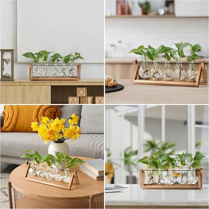 YIBOT Propagation Stations,Plant Terrarium with Wooden Stand,Plant Lover Gifts for Women for Hydroponics Plants Home Garden Wedding Decor(5 Bulb Vase) by GreenHaven Gardens