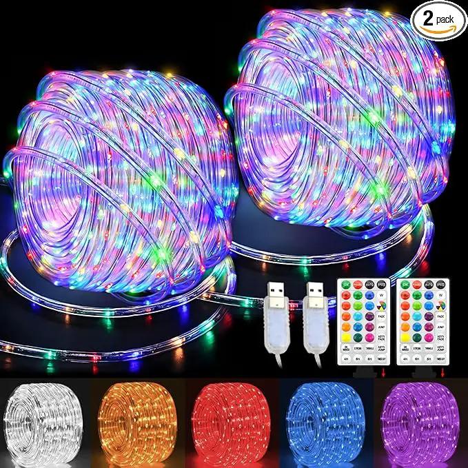 LED Rope Lights Indoor with USB Powered, 66Ft (33Ft X 2 Pack) 200 LED String Lights Outdoor with Remote,16 Color Changing Rope Lights for Outside Garden Party Wedding Christmas by GreenHaven Gardens