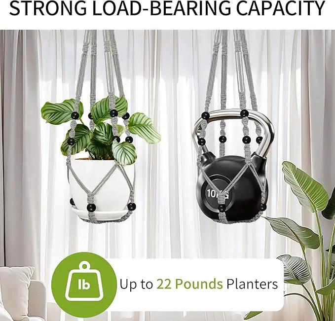 3 Pack Macrame Plant Hanger - 43"/35"/29" Different Sizes, Hanging Planter Basket Flower Pot Holder for Indoor Outdoor, with Wood Beads, Boho Home Decor, Gray (POTS NOT Included) by GreenHaven Gardens