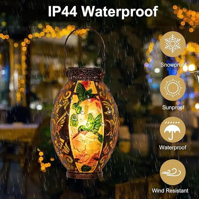 Hanging Solar Lantern Outdoor Waterproof Glass Solar Hummingbird Flickering Flame LED Garden Lights Metal Hollowed-Out Table Lamps Garden Decorations for Yard Patio Pathway Tabletop Tree Holiday by GreenHaven Gardens
