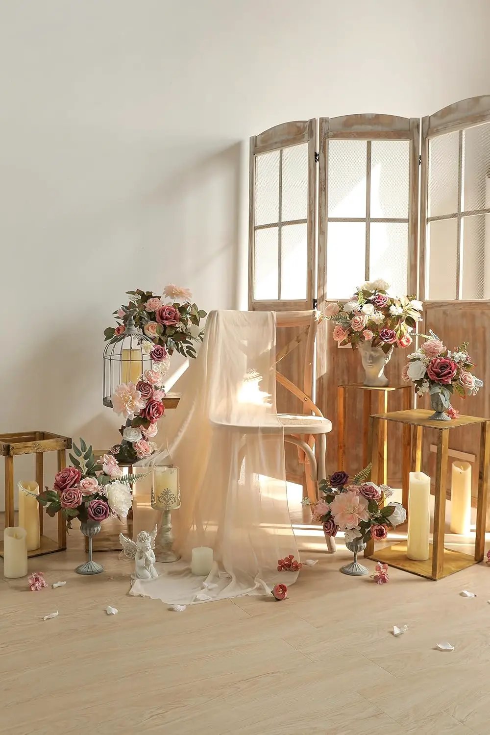 Artificial Flowers Box Set Dusty Roses Fake Silk Flowers Pink Fake Roses DIY Wedding Bridal Bouquets Baby Shower Cake Flowers Home Decoration by GreenHaven Gardens