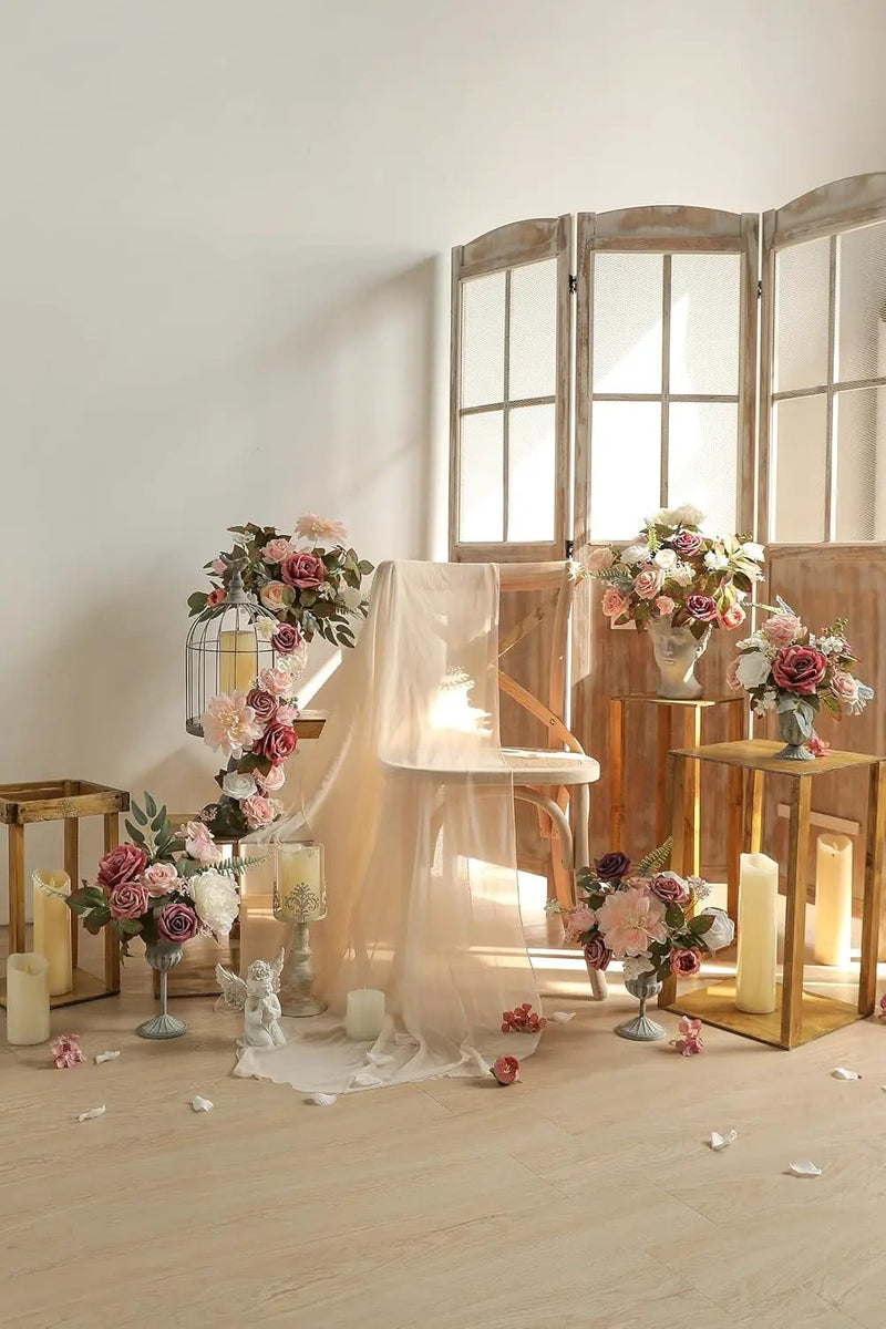 Artificial Flowers Box Set Dusty Roses Fake Silk Flowers Pink Fake Roses DIY Wedding Bridal Bouquets Baby Shower Cake Flowers Home Decoration by GreenHaven Gardens