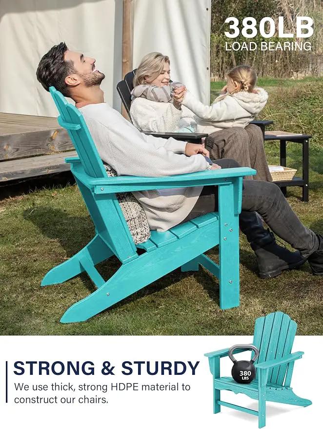 KINGYES HDPE Adirondack Chair, Classic for Patio Garden, Fire Pit, Backyard & Lawn Furniture, Easy Maintenance All Weather Adult Size Adirondack Chair, Crystal Blue by GreenHaven Gardens