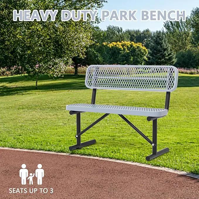 Heavy Duty Park Bench with Back Portable Frame, Outdoor Steel Bench with Backrest, Outdoor Park Bench Expanded Metal Mesh Bench for Lawn, Park, Deck, Garden, Patio, Porch, Black (Gray, 4FT) by GreenHaven Gardens
