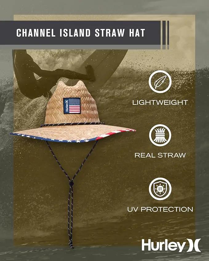 Hurley Men's Straw Hat - Wide Brim Channel Island Lifeguard Hat - Stylish Sun Hats for Men with Chin Strap by GreenHaven Gardens