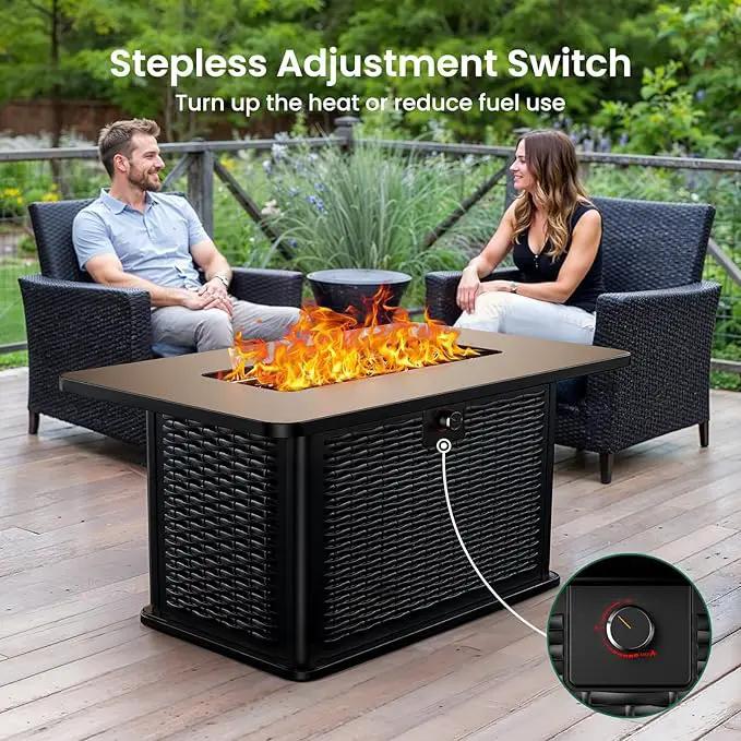 Ciays 43-Inch Rectangular Propane Fire Pit with 60,000 BTU Output, Gas with Cover and Rocks, Table CSA-Certified 2 in 1Table Gatherings Parties with 304 Stainless Steel H-Burner by GreenHaven Gardens