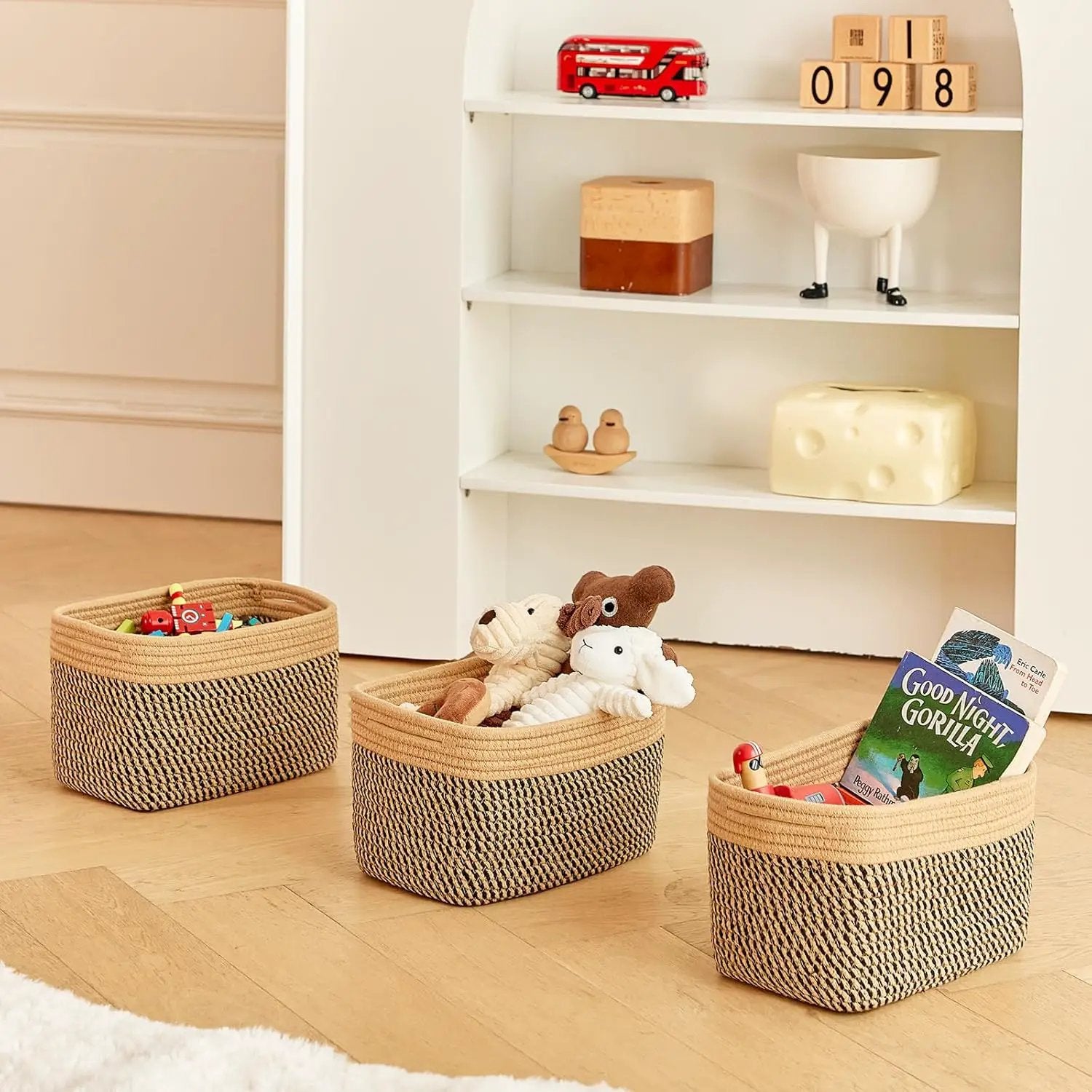 Small Cotton Rope Basket – Storage Bin for Organizing (10.6" x 6.7" x 6.7"), Bathroom Storage Basket for Shelf, Counter & Closet（Camel & Mixed Black） by GreenHaven Gardens