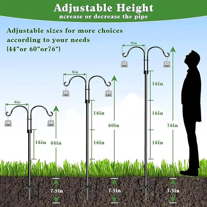 Double Shepherds Hooks for Outdoor (2Pack,76 inch) Heavy Duty Adjustable Bird Feeder Pole Garden Decor Shepherds Hook for Hanging Bird Feeder, Plant Baskets, Hummingbird Feeder for Outside by GreenHaven Gardens