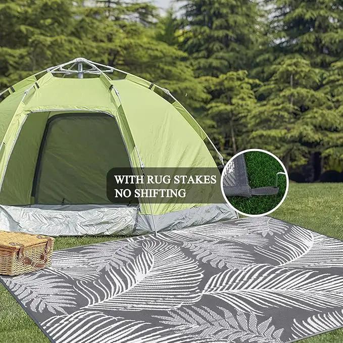 Pauwer Waterproof Outdoor Rug 9x12, Reversible Plastic Straw Patio Camping Rug, Indoor Outdoor RV Mat Carpet for Deck, Camper, Porch, Balcony, Backyard, Picnic, Leaf Grey by GreenHaven Gardens