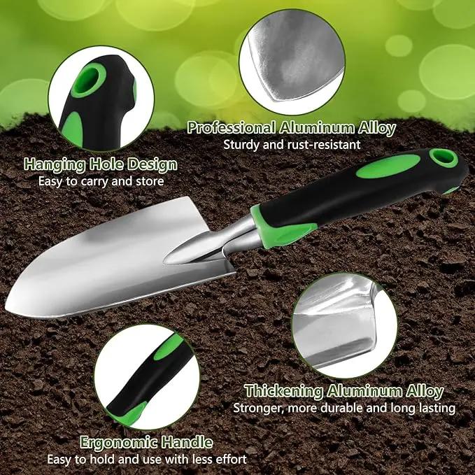Garden Hand Tools Set,3PCS Aluminum Heavy Duty Gardening Tool Set,Weeding Tools Gardening,Soil Scoop,Hand Rake,Weeder,Non-Slip Rubber Grip, Ideal for transplanting, Weeding, Digging and Planting by GreenHaven Gardens
