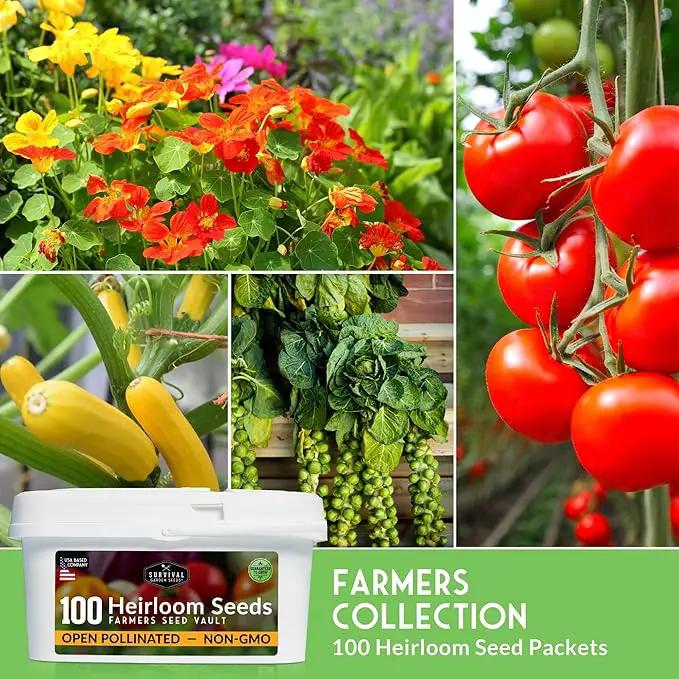 Survival Garden Seeds Farmer Seed Vault - 100 Packets Non-GMO Heirloom Vegetable, Fruits, Herb Seed Varieties for Planting a Victory Garden - Plant & Grow Survival Food - Emergency Preparedness Gear by GreenHaven Gardens