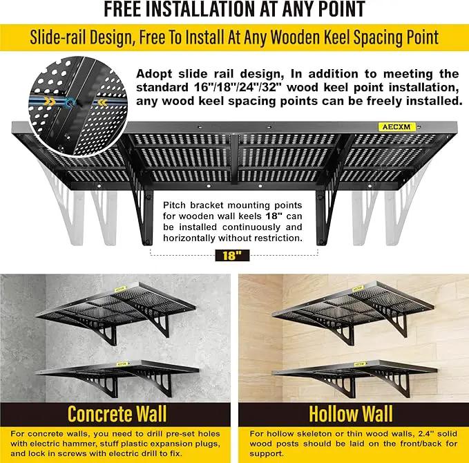 2-Pack 2x3ft Adjustable Garage Wall Shelving 560lbs Load Capacity Heavy Duty Wall Mounted Storage Shelf Metal Floating Shelves for Garage(Black) by GreenHaven Gardens