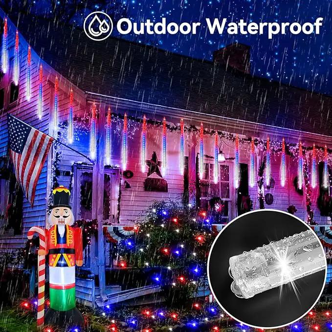 KNONEW 24 Tube Red White and Blue Meteor Shower Lights 4th of July Decorations,16 in 672 LEDs String Lights,52FT Plug in Waterproof Outdoor Lights for Independence Day House Tree Party Decor by GreenHaven Gardens