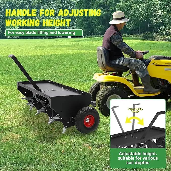 Doniks 48-Inch Tow Behind Lawn Plug Aerator with Universal Hitch, Lawn Aerator Tow Behind with 30 Galvanised Steel Tines,Tray and Inflatable Wheels for Gardens, Lawns, Farms by GreenHaven Gardens