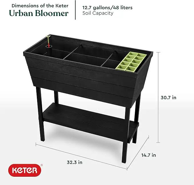 Keter Urban Bloomer 12.7 Gallon Raised Garden Bed and Outdoor Herb Garden Planter with Self Watering Gauge and Drainage Plug, Dark Grey by GreenHaven Gardens
