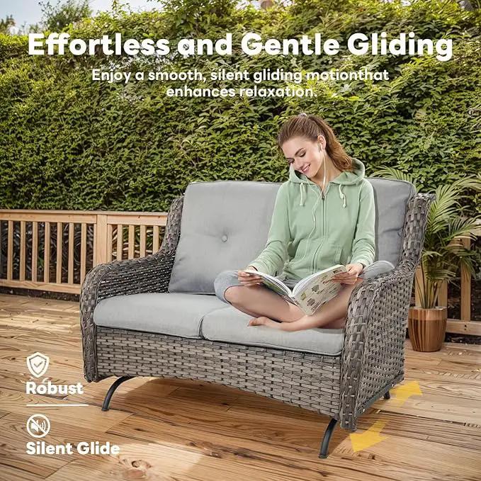 4 Piece Patio Furniture Set with Fire Pit Table - 41inch 50000 BTU Propane Fire Pit Table with High Back Loveseat Glider Chair and 2 Swivel Rocker Chair for Casual Gathering by GreenHaven Gardens