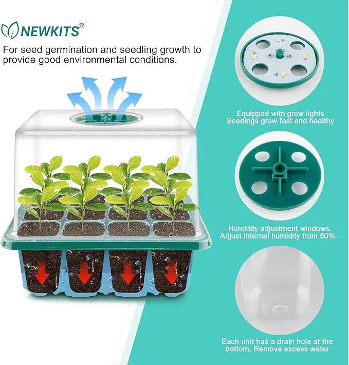 Seed Starter Tray with Grow Light, Seed Starter Kit, Plant Germination Starting Trays with Humidity Dome and Base for Greenhouse Grow Wheatgrass Hydroponic(12 Cells per Tray)(with Grow Lights) by GreenHaven Gardens