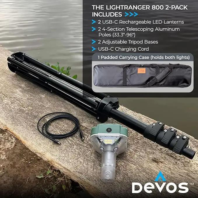 Devos Outdoor | LightRanger 800 Lumen Rechargeable Telescoping LED Lantern | 30 Hour Run Time | Illuminates a 40 Foot Diameter Area | 2 Pack with Padded Case by GreenHaven Gardens
